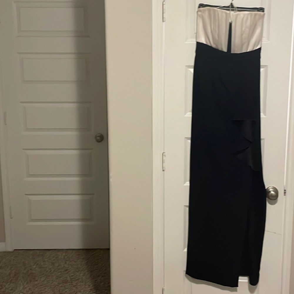 Long wedding guest gown US size 2 tuxedo style strapless dress